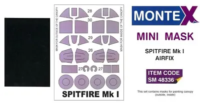 Montex 1/48 SUPERMARINE SPITFIRE Mk.I CANOPY PAINT MASK Airfix • $5.99