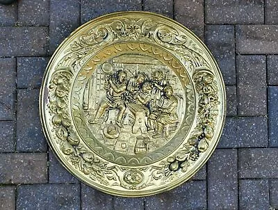 Vtg Brass Colonial Tavern Scene Wall Plaque Chimney Flue Cover 22.5   Diameter • $68.23