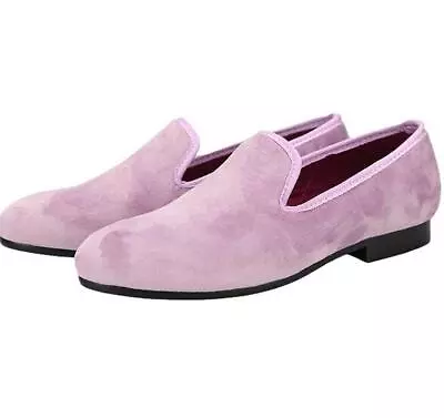 Luxury Men's British Pink Loafers Velvet Round Toe Business Dress Shoes Party Sz • $138.43