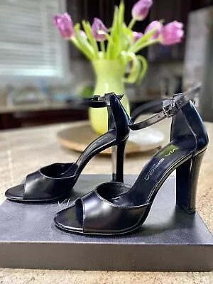 VIA SPIGA JEFF High Heels Sandals Black Leather Italy Size 6.5 M Open Toe • $40