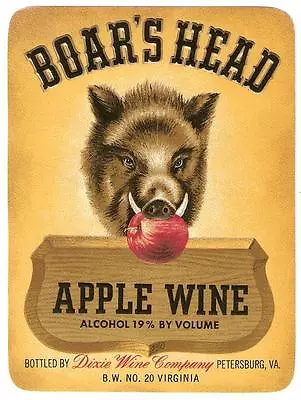 Boars Head Apple Wine Vintage Label From Dixie Wine Co. Petersburg Virginia • $2.49