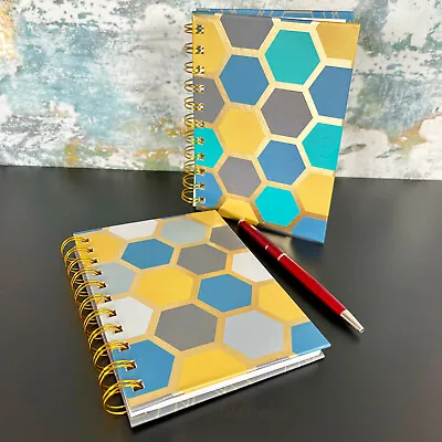 Pack Of 2 Geometric Notebooks A6 Hexagonal Coloured Lined Hardback Writing Pad • £3.99