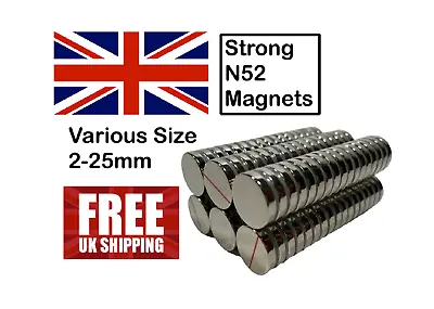 Strong N52 Neodymium Magnets Various Size 2-32mm Small Round Disc For DIY Craft • £4.79