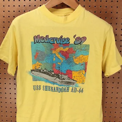 Vtg 1989 Usa Medcruise T-shirt MEDIUM Single Stitch 80s Uss Shenandoah Ad-44 • $38