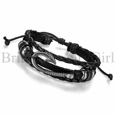 Men Women Multi-layer Fishing Hook Beaded Braided Leather Cuff Bangle Bracelet • $7.99