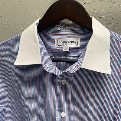 Burberry London Shirt Mens Large 17-34 Blue Red Striped Button Up Long Sleeve • $23.95