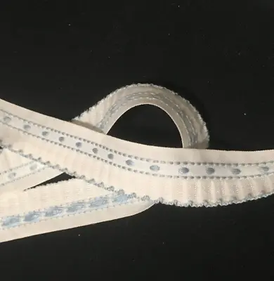 Embroidered Lace Trim Edging Vintage Lace Trim 5/8  White Blue 7 Yds #MC20 • $11.95