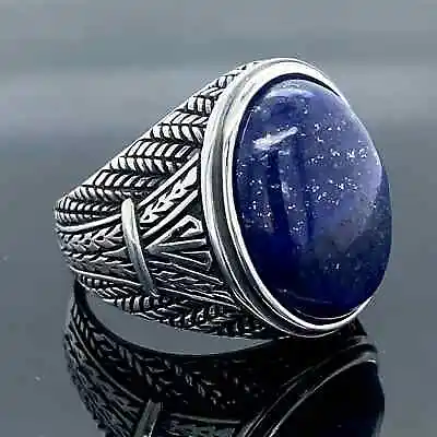 Silver Lapis Lazuli Ring  Blue Lapis Lazuli Signet Men's Ring 6-16 SİZE • $63