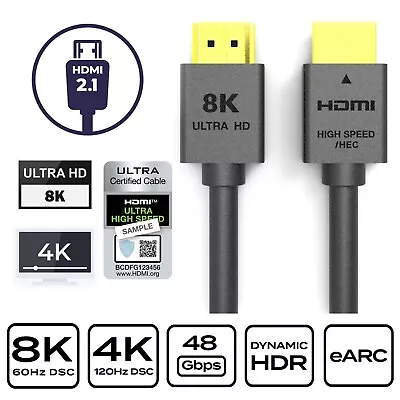 0.5m Certified HDMI 2.1 Cable Ultra HD 8K@60Hz 48Gbps 8K 4K UHD 3D Dynamic HDR • $19.99