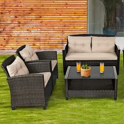 $669.90 • Buy Outdoor Furniture Lounge Setting Rattan Table Chair Wicker Sofa Garden Patio 4Pc