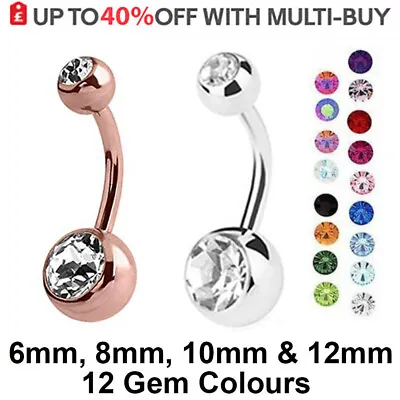 £1.39 • Buy Belly Bar Surgical Steel  Navel Bar Button Ring Belly Bars Double Crystal Gem