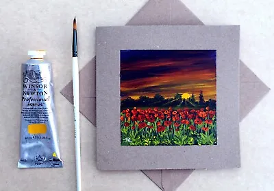 £4.95 • Buy Real Painting: Hand-painted Card  Sunset Poppies  W/envelope By Judith Rowe