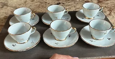 Vintage Italy Set Of 6 Tiffany Blue Porcelain Demitasse/ESPRESSO CUPS & SAUCERS • $28