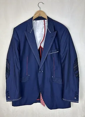 Holland Esquire Blue Check Elbows Patch Blazer Jacket EU56 UK46 Luxury P2P 22'4  • £140