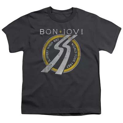 £20.45 • Buy Bon Jovi Slippery When Wet World Tour Kids Youth T Shirt Licensed Tee Charcoal