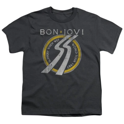£14.33 • Buy Bon Jovi Slippery When Wet World Tour Kids Youth T Shirt Licensed Tee Charcoal