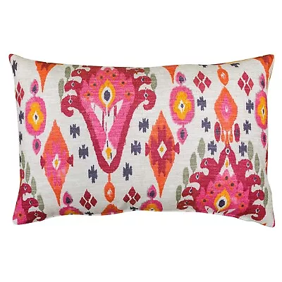 Heavyweight Linen-blend Morrocan Ikat XL Rectangle Cushion Pink/Orange. 23x15  • £31.99