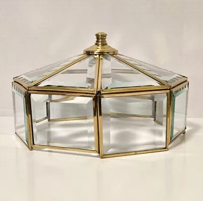 Vintage Beveled Glass Ceiling Light Shade Soldered Brass Octagonal Replacement • $21.95