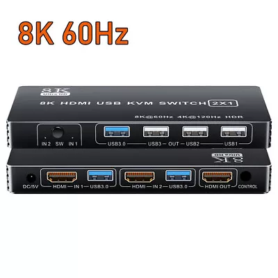 Dual Port HDMI 2.1 KVM Switch 4K 120Hz 8K 60Hz USB 3.0 KVM Switcher PC Laptop • $60.74