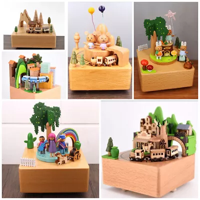 Wooden Music Box Castle Carousel Rotate Moving Wood Home Decoration Kids Gift • $39.95