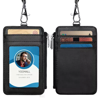 ID Badge Card Holder Leather Vertical Clip Neck Strap Lanyard Necklace Case • $12.71