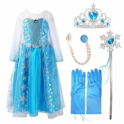 Ice Queen Deluxe Princess Elsa Snowflakes Dress Fancy Costume Girls Dress • £11