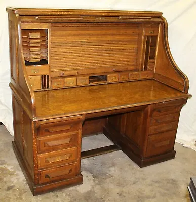 Antique Oak 60″ Wide Roll Top Desk With Double Roll  – The American Case Desk –  • $12500