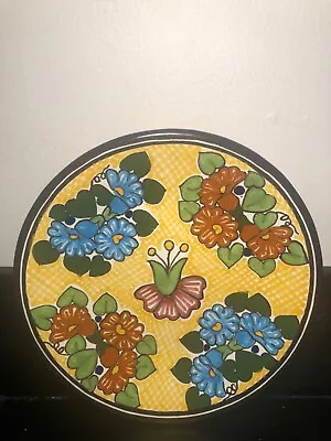 Antique Mexican Painted Glass Plate Flowers Colorful • $15