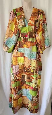 Vintage 70s Dress Hilo Hattie Hawaii  Evelyn Margolis Kimono Caftan Maxi  Sz 14 • $124.99