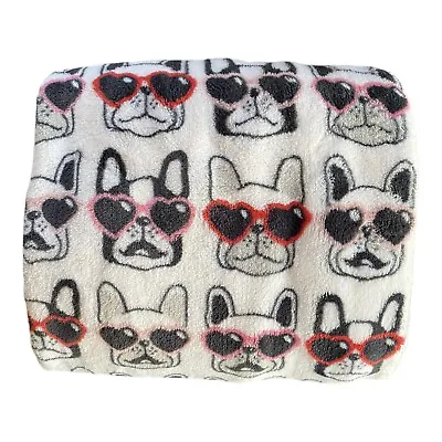 French Bulldog Plush Throw Heart Sunglasses 50 X 70 By Marlo Lorenz NWT • $35