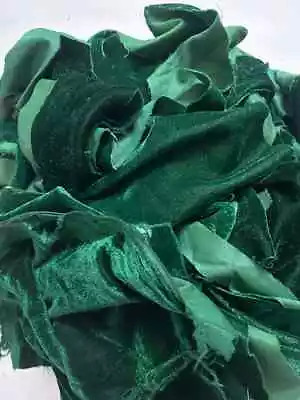 Bundle Of Dark Forest Green Velvet Scraps - Sale By Weight - 200 Gms • $25
