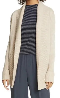 Vince.  RIBBED OPEN FRONT WOOL/CASHMERE CARDIGAN SWEATER Marzipan Medium • $125