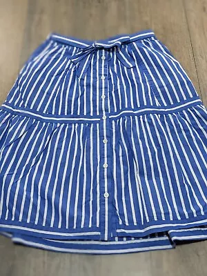 J Crew Skirt Womens 10 Blue Striped Midi Tie Waist Cotton Lined Flowy Casual • $23.99