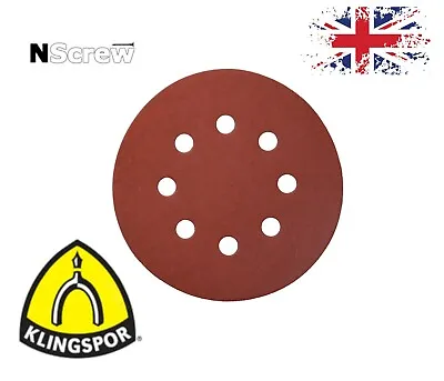 Klingspor Sanding Discs 125mm 8 Holes Orbital Pads 5'' Sandpaper Grits 40-600 • £4.19