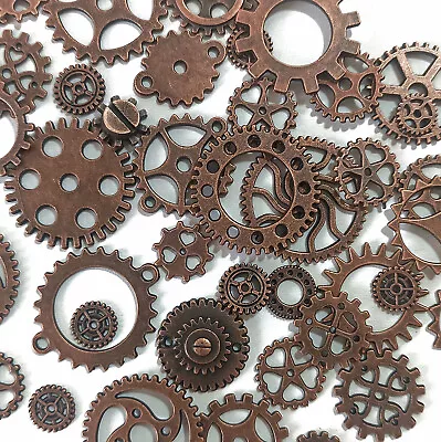 40 X Mixed Cog Gear Charms Pendants Copper Tone 9-41mm Steampunk Craft Jewellery • £3.99