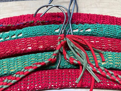 6 Christmas Colors Crochet Covered Wooden Clothes Hangers Homemade Old Padding • $9.90