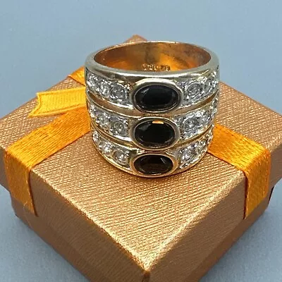 Vintage 18K HGE Gold Triple Stack Black Stone Aurora Jewelry Co. Ring Size 8 • $17