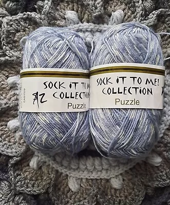 Sock It To Me Puzzle Collection Wool Yarn Lot Of 2 Sz 1 50g/230yds Ea. Blues • $14.99