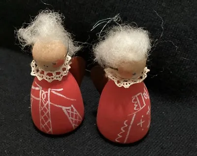 Pair Of Vintage Wood Wooden 2” Christmas Angels Swedish Sweden • $19.90