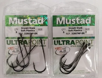 2- Mustad Straight Shank Worm Hook Flipping Hook 5 Pack   2x5  Choose Size • $9.99