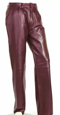 Leather Pants Real Jeans Mens Trouser Maroon Side New Men S Motorcycle Style 2 • $107.95