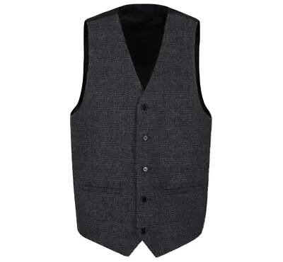 Waistcoat Clarence Grey Graphite TWEED Check Vest Formal Casual Business Size L. • £12.99