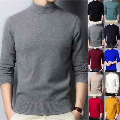 Mens Crew Neck Knitted Jumper Long Sleeve Casual Winter Sweater Warm Pullover • £15.88