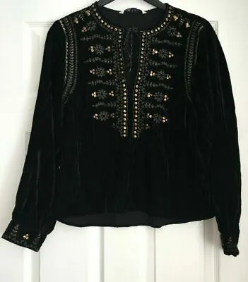 $36.60 • Buy Zara Size  Embroidered Velvet Blouse ~ Black  ~ M ~ 6895/042