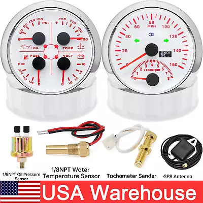 2 Gauge Set 85mm GPS Speedometer 160mph W/tacho&85mm 4 In 1 Fuel/Temp/Oil/Volt  • $146.41