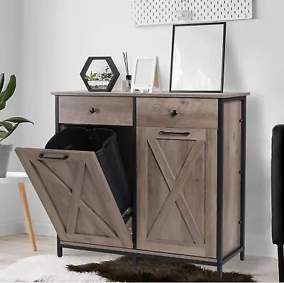 Tilt Out Double Trash Can Cabinet W/ Drawers 2x10Gal Kitchen Storage Can Holder • $152.89