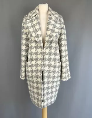 Hobbs Coat Grey Check Wool Blend Cocoon UK S Small • £39