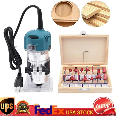 Wood Router Tool Compact Trim Router With 6 Variable Speed 15 Wood Router Bits • $51.50