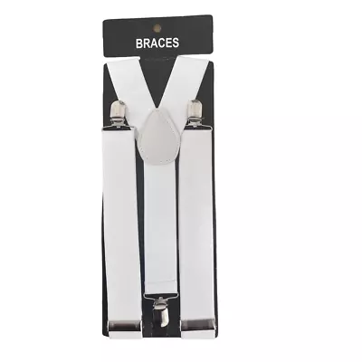 Unisex White Wide Adjustable 3cm Trouser Suspender Formal Fancy Dress Braces • £4.99