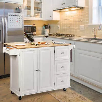 NNECW Kitchen Island Trolley With 3 Drawers & Adjustable Shelves • $1259.99